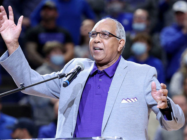 LEXINGTON, KENTUCKY - DECEMBER 31: Tubby Smith the former head coach of the Kentucky Wildcats and present head coach of the High Point Panthers had a jersey retired in his honor before the game at Rupp Arena on December 31, 2021 in Lexington, Kentucky.