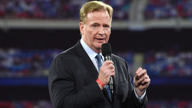 NEW YORK, NEW YORK - OCTOBER 20: Roger Goodell speaks onstage during the Robin Hood Benefit at Jacob Javits Center on October 20, 2021 in New York City.
