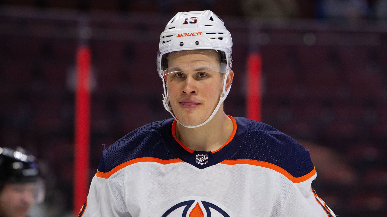 OTTAWA, ON - JANUARY 31: Jesse Puljujarvi #13 of the Edmonton Oilers skates against the Ottawa Senators at Canadian Tire Centre on January 31, 2022 in Ottawa, Ontario, Canada.