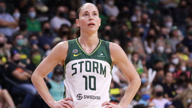 EVERETT, WA - SEPTEMBER 2: Sue Bird #10 of the Seattle Storm looks on during the game against the New York Liberty on September 2, 2021 at the Angel of the Winds Arena, in Everett, Washington. Mandatory Copyright Notice: Copyright 2019 NBAE