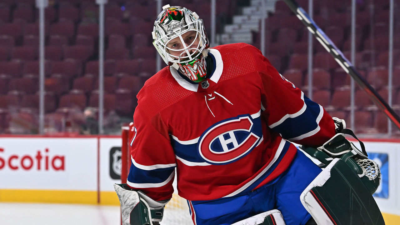 MONTREAL, QC - FEBRUARY 13: Goaltender Andrew Hammond #37 of the Montreal Canadiens skates during warmups prior to the game against the Buffalo Sabres at Centre Bell on February 13, 2022 in Montreal, Canada. The Buffalo Sabres defeated the Montreal Canadiens 5-3.