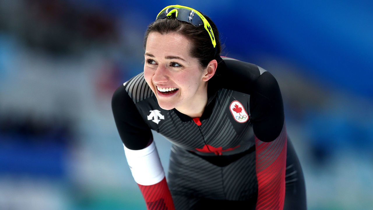 BEIJING, CHINA - FEBRUARY 05: Isabelle Weidemann of Team Canada reacts after skating during the Women's 3000m on day one of the Beijing 2022 Winter Olympic Games at National Speed Skating Oval on February 05, 2022 in Beijing, China.