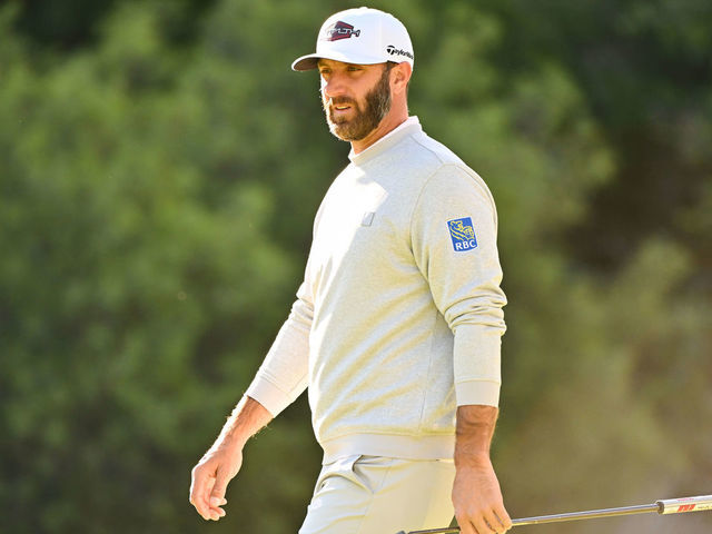 PACIFIC PALISADES, CA - FEBRUARY 18: Dustin Johnson reads the 13th green during the second round of the Genesis Invitational at Riviera Country Club on February 18, 2022 in Pacific Palisades, California.
