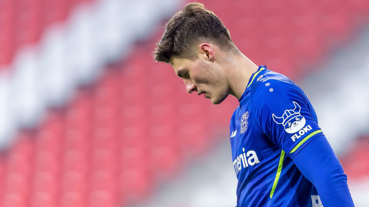 FREIBURG IM BREISGAU, GERMANY - DECEMBER 19: Patrik Schick of Bayer 04 Leverkusen looks dejected during the Bundesliga match between Sport-Club Freiburg and Bayer 04 Leverkusen at SC-Stadion on December 19, 2021 in Freiburg im Breisgau, Germany.