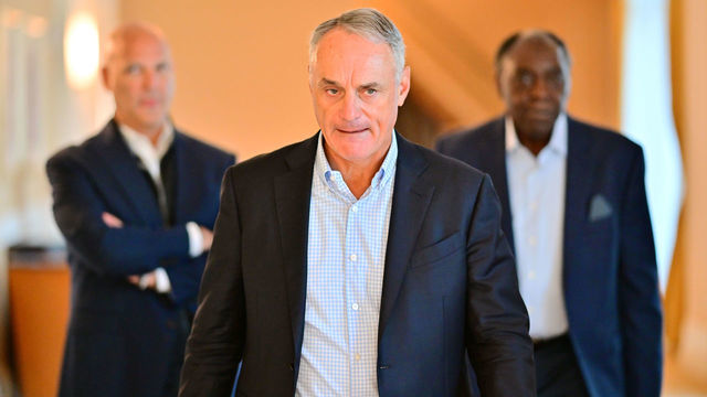 ORLANDO, FLORIDA - FEBRUARY 10: Major League Baseball Commissioner Rob Manfred walks to a press conference during an MLB owner's meeting at the Waldorf Astoria on February 10, 2022 in Orlando, Florida. Manfred addressed the ongoing lockout of players, which owners put in place after the league's collective bargaining agreement ended on December 1, 2021.