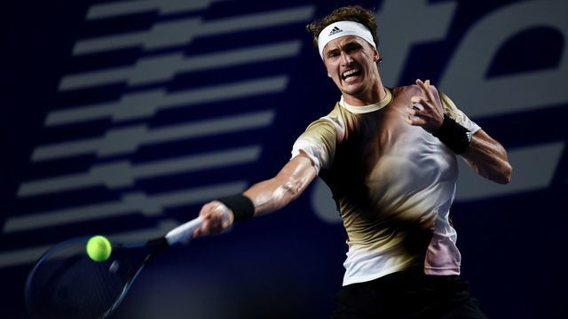 Alexander Zverev of Germany hits a return during men's singles first round match against Jenson Brooksby of the United States at the 2022 ATP Mexican Open tennis tournament in Acapulco, Mexico, Feb. 22, 2022.