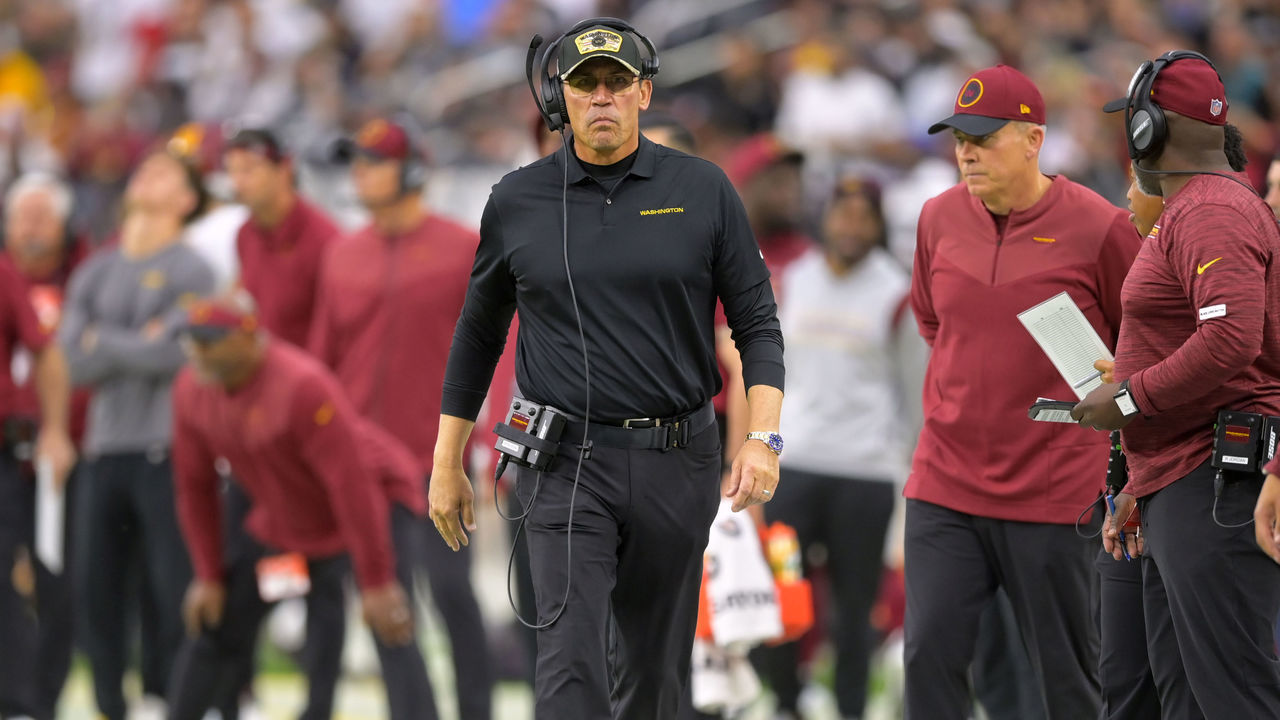 LAS VEGAS, NV - DECEMBER 5: Washington Football Team head coach Ron Rivera during the Washington Football Team defeat of the Las Vegas Raiders 17-15 at Allegiant Stadium on December 5, 2021 in Washington, DC.