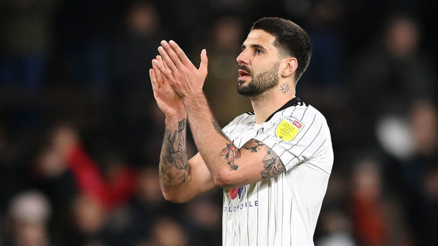 LONDON, ENGLAND - FEBRUARY 23: Aleksandar Mitrovic of Fulham acknowledges the fans following the Sky Bet Championship match between Fulham and Peterborough United at Craven Cottage on February 23, 2022 in London, England.