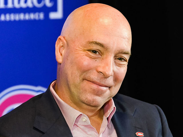 MONTREAL, QC - FEBRUARY 10: Montreal Canadiens general manager Kent Hughes addresses the media on February 10, 2022, at Bell Sports Complex in Brossard, QC