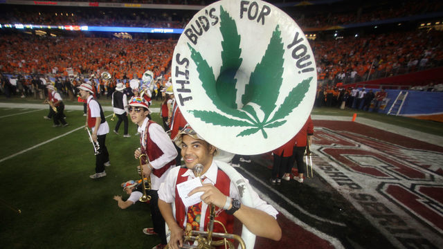 GLENDALE, AZ - JANUARY 02: A member of the Stanford Cardinal marching band performs against the Oklahoma State Cowboys during the Tostitos Fiesta Bowl on January 2, 2012 at University of Phoenix Stadium in Glendale, Arizona.