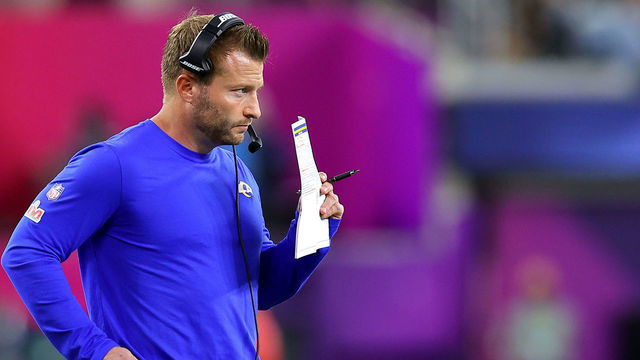 INGLEWOOD, CALIFORNIA - FEBRUARY 13: Head coach Sean McVay of the Los Angeles Rams looks on from the sidelines during the fourth quarter during Super Bowl LVI against the Cincinnati Bengals at SoFi Stadium on February 13, 2022 in Inglewood, California.