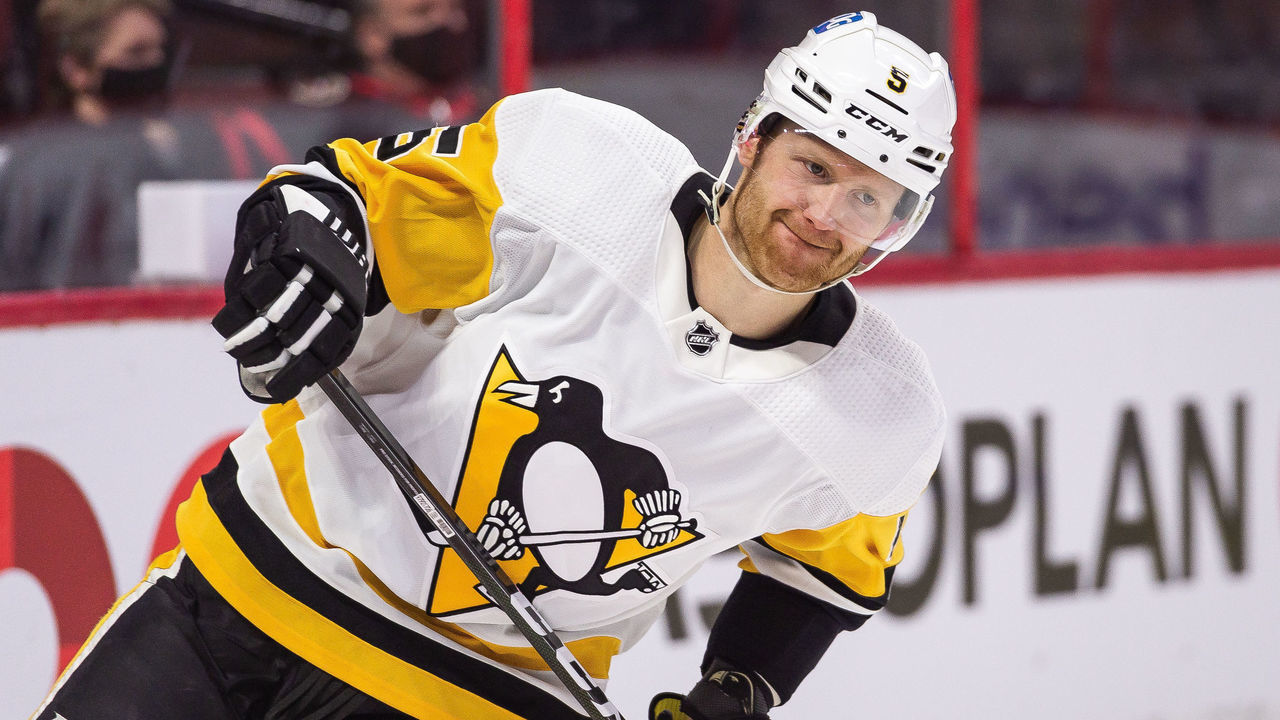 OTTAWA, ON - FEBRUARY 10: Pittsburgh Penguins Defenceman Mike Matheson (5) skates during the second period of the NHL game between the Ottawa Senators and the Pittsburgh Penguins on February 10, 2022 at the Canadian Tire Centre in Ottawa, Ontario, Canada.