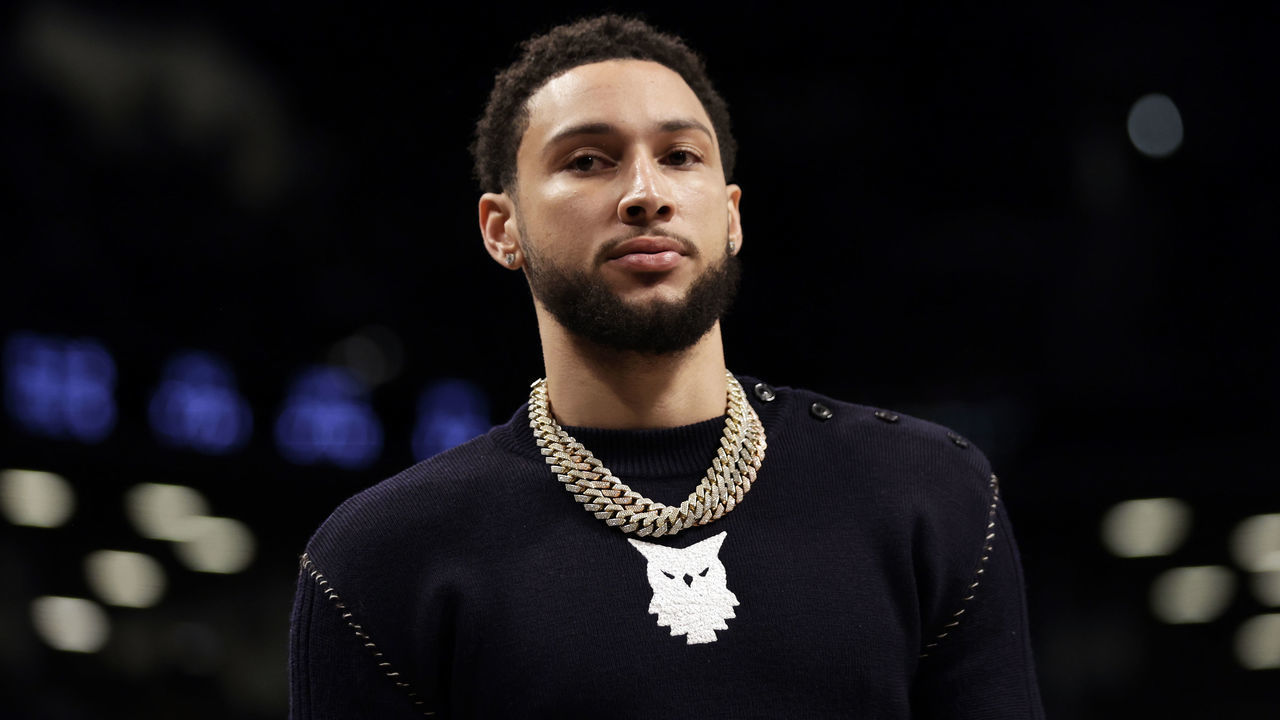 NEW YORK, NEW YORK - FEBRUARY 24: Ben Simmons #10 of the Brooklyn Nets looks on during the first half against the Boston Celtics at Barclays Center on February 24, 2022 in New York City.
