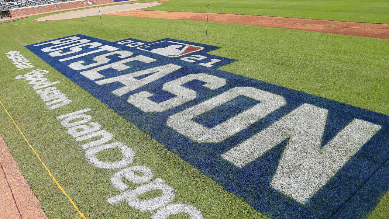 ATLANTA, GA - OCTOBER 10: Post Season logos during Atlanta Braves practice for the NLDS game 3 on October 10, 2021 at Suntrust Park in Atlanta, Georgia.