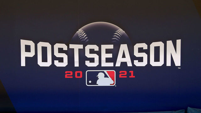 ATLANTA, GA - OCTOBER 10: Post Season logos during Atlanta Braves practice for the NLDS game 3 on October 10, 2021 at Suntrust Park in Atlanta, Georgia.