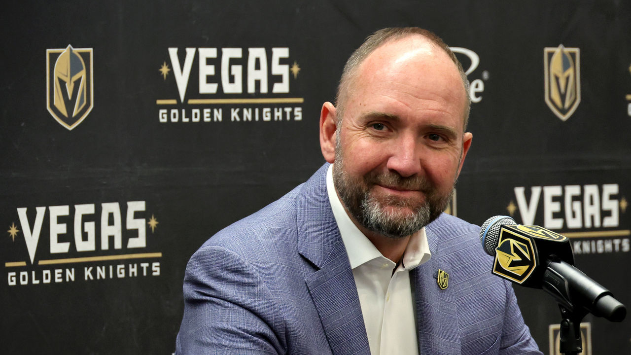 LAS VEGAS, NEVADA - MARCH 01: Head coach Peter DeBoer of the Vegas Golden Knights smiles during a news conference after a game against the San Jose Sharks at T-Mobile Arena on March 01, 2022 in Las Vegas, Nevada. The Golden Knights defeated the Sharks 3-1. With the win, DeBoer became the 28th coach in NHL history to win 500 games.