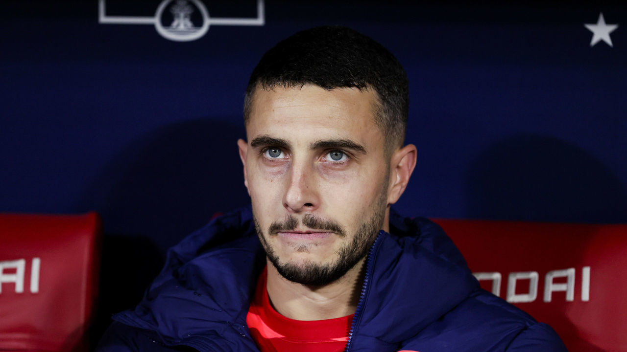 MADRID, SPAIN - FEBRUARY 12: Mario Hermoso of Atletico Madrid during the La Liga Santander match between Atletico Madrid v Getafe at the Estadio Wanda Metropolitano on February 12, 2022 in Madrid Spain
