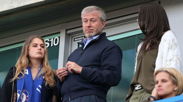 Chelsea owner Roman Abramovich with his daughter Sofia Abramovich (left) in the stands