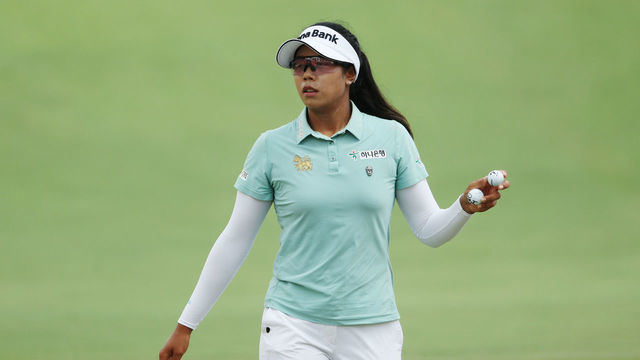 SINGAPORE, SINGAPORE - MARCH 03: Patty Tavatanakit of Thailand reacts on the eighteenth green during the First Round of the HSBC Women's World Championship at Sentosa Golf Club on March 03, 2022 in Singapore.