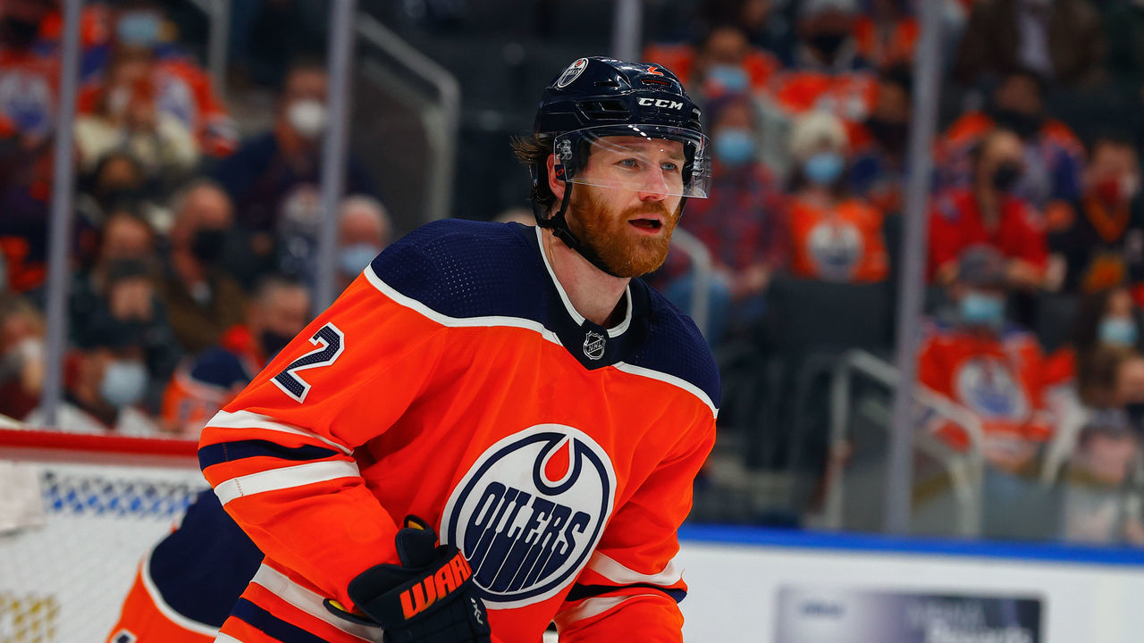 EDMONTON, AB - JANUARY 22: Edmonton Oilers Defenceman Duncan Keith (2) in action in the second period during the Edmonton Oilers game versus the Calgary Flames on January 22, 2022 at Rogers Place in Edmonton, AB.