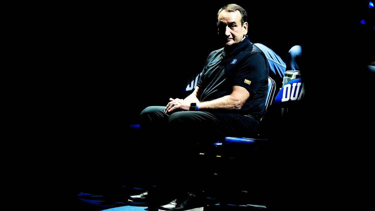 DURHAM, NC - OCTOBER 15: Head coach Mike Krzyzewski of the Duke Blue Devils looks on during Countdown To Craziness at Cameron Indoor Stadium on October 15, 2021 in Durham, North Carolina.