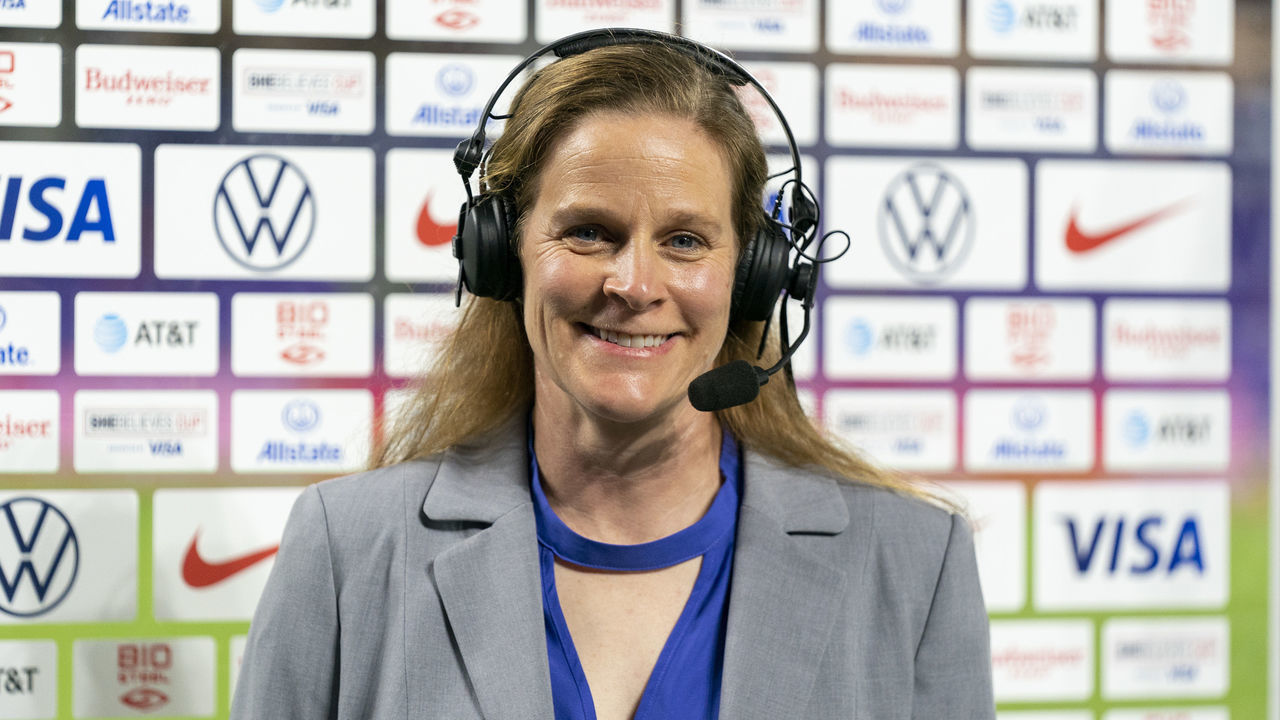 ORLANDO, FL - FEBRUARY 18: Cindy Parlow Cone of US Soccer talks during an interview during a game between Canada and USWNT at Exploria Stadium on February 18, 2021 in Orlando, Florida.