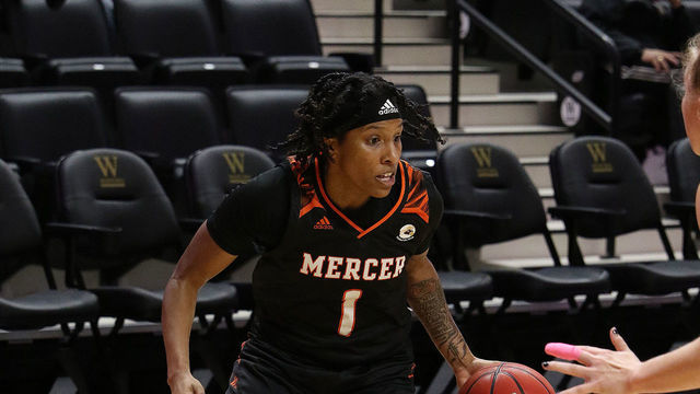 SPARTANBURG, SC - FEBRUARY 17: Mercer guard Amoria Neal-Tysor (1) during a women's college basketball game between the Mercer Bears and the Wofford Terriers on February 17, 2022, at Jerry Richardson Indoor Stadium in Spartanburg, S.C.