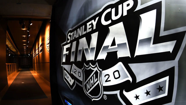 EDMONTON, ALBERTA - SEPTEMBER 23: A detailed view is seen of the 2020 NHL Stanley Cup Final logo before Game Three of the NHL Stanley Cup Final between the Tampa Bay Lightning and the Dallas Stars at Rogers Place on September 23, 2020 in Edmonton, Alberta, Canada.