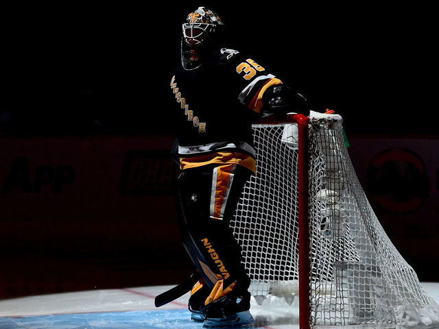 PITTSBURGH, PENNSYLVANIA - FEBRUARY 26: Tristan Jarry #35 of the Pittsburgh Penguins looks on before the first period against the New York Rangers at PPG PAINTS Arena on February 26, 2022 in Pittsburgh, Pennsylvania.