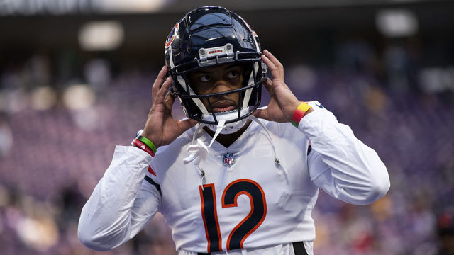 MINNEAPOLIS, MN - JANUARY 09: Allen Robinson #12 of the Chicago Bears heads to the locker room before the game against the Minnesota Vikings at U.S. Bank Stadium on January 9, 2022 in Minneapolis, Minnesota.