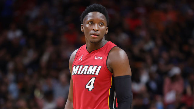 MIAMI, FLORIDA - MARCH 07: Victor Oladipo #4 of the Miami Heat looks on against the Houston Rockets during the second half at FTX Arena on March 07, 2022 in Miami, Florida.