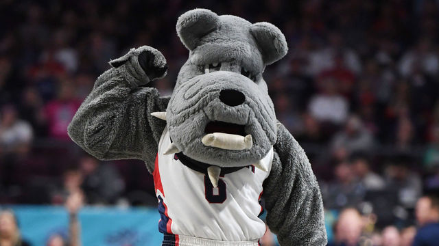 LAS VEGAS, NEVADA - MARCH 09: The Gonzaga Bulldogs mascot Spike the Bulldog performs during the team's game against the San Francisco Dons during the West Coast Conference basketball tournament semifinals at the Orleans Arena on March 9, 2020 in Las Vegas, Nevada. The Bulldogs defeated the Dons 81-77.