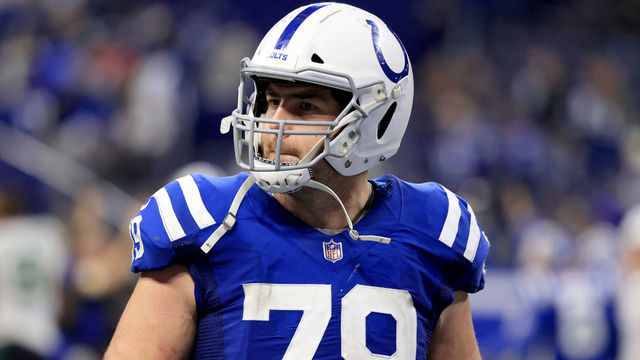 INDIANAPOLIS, INDIANA - NOVEMBER 04: Eric Fisher #79 of the Indianapolis Colts walks off the field after the game against the New York Jets at Lucas Oil Stadium on November 04, 2021 in Indianapolis, Indiana.