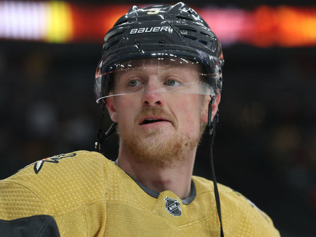 LAS VEGAS, NEVADA - MARCH 06: Jack Eichel #9 of the Vegas Golden Knights warms up prior to a game against the Ottawa Senators at T-Mobile Arena on March 06, 2022 in Las Vegas, Nevada.