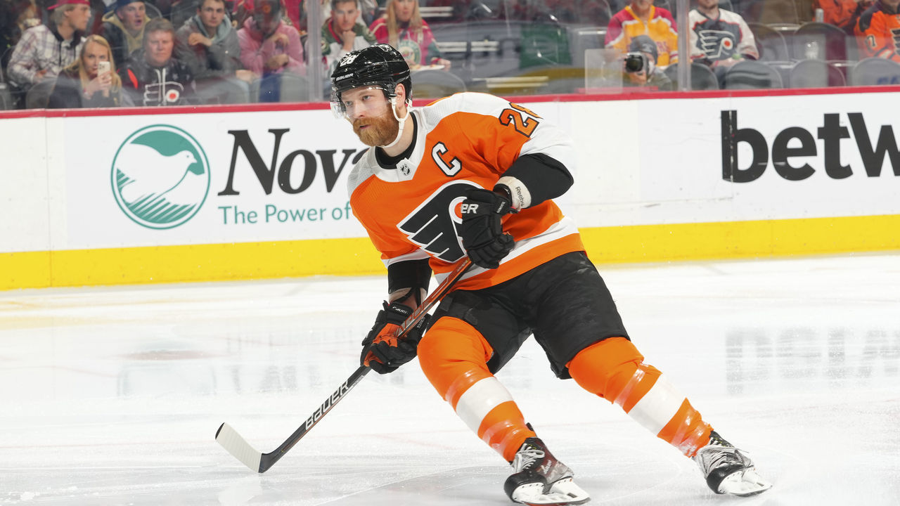 PHILADELPHIA, PA - MARCH 03: Claude Giroux #28 of the Philadelphia Flyers skates against the Minnesota Wild at the Wells Fargo Center on March 3, 2022 in Philadelphia, Pennsylvania.