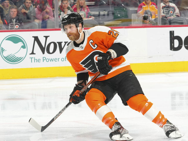 PHILADELPHIA, PA - MARCH 03: Claude Giroux #28 of the Philadelphia Flyers skates against the Minnesota Wild at the Wells Fargo Center on March 3, 2022 in Philadelphia, Pennsylvania.