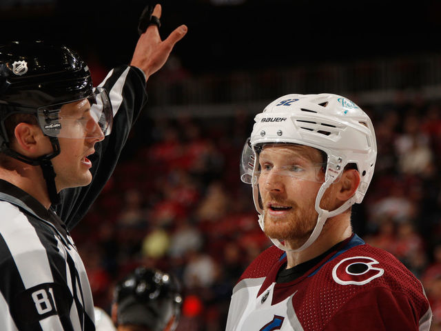 NEWARK, NEW JERSEY - MARCH 08: Gabriel Landeskog #92 of the Colorado Avalanche skates against the New Jersey Devils at the Prudential Center on March 08, 2022 in Newark, New Jersey.