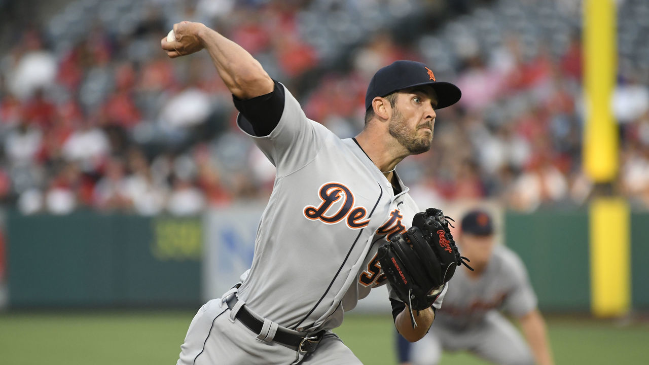 ANAHEIM, CA - JULY 30: Drew VerHagen #54 of the Detroit Tigers pitches to the Los Angeles Angels of Anaheim at Angel Stadium of Anaheim on July 30, 2019 in Anaheim, California. Angels won 6-1.