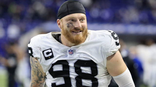 INDIANAPOLIS, INDIANA - JANUARY 02: Maxx Crosby #98 of the Las Vegas Raiders walks off the field after a win over the Indianapolis Colts at Lucas Oil Stadium on January 02, 2022 in Indianapolis, Indiana.