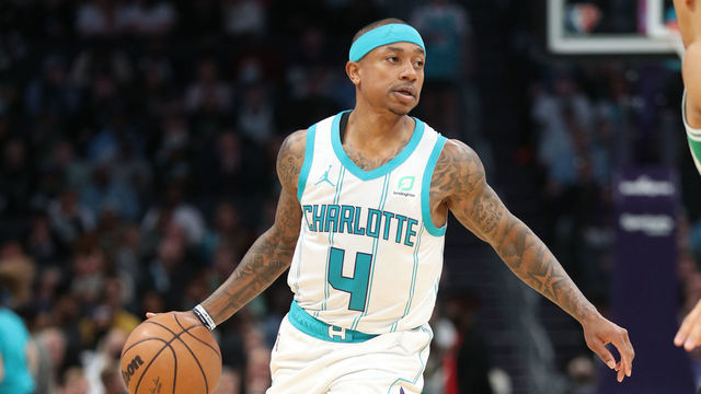 CHARLOTTE, NC - MARCH 9: Isaiah Thomas #4 of the Charlotte Hornets dribbles the ball during the game against the Boston Celtics on March 9, 2022 at Spectrum Center in Charlotte, North Carolina. Mandatory Copyright Notice: Copyright 2022 NBAE