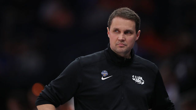 TAMPA, FL - MARCH 11: LSU Tigers head coach Will Wade looks at the action unhappily during the SEC Tournament between the LSU Tigers and the Arkansas Razrbacks on Thursday, March 11, 2022 at the Amalie Arena in Tampa, FL