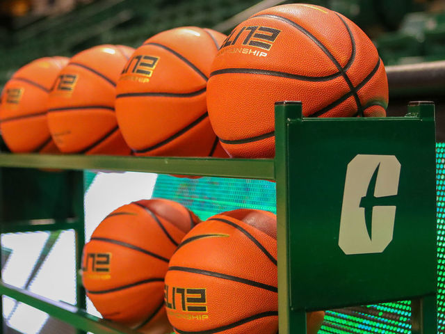 CHARLOTTE, NC - FEBRUARY 10: A Charlotte 49ers themed ball rack sits on the court during a college basketball game between the Louisiana Tech Bulldogs and the Charlotte 49ers on February 10, 2022, at Dale F. Halton Arena in Charlotte, NC.