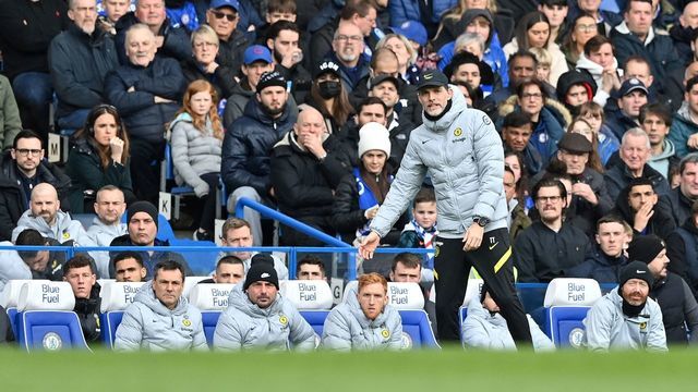 Chelsea's German head coach Thomas Tuchel shouts instructions to his players from the touchline during the English Premier League football match between Chelsea and Newcastle United at Stamford Bridge in London on March 13, 2022. - RESTRICTED TO EDITORIAL USE. No use with unauthorized audio, video, data, fixture lists, club/league logos or 'live' services. Online in-match use limited to 120 images. An additional 40 images may be used in extra time. No video emulation. Social media in-match use limited to 120 images. An additional 40 images may be used in extra time. No use in betting publications, games or single club/league/player publications.