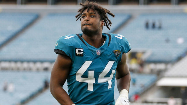 JACKSONVILLE, FL - DECEMBER 19: Jacksonville Jaguars outside linebacker Myles Jack (44) during the game between the Houston Texans and the Jacksonville Jaguars on December 19, 2021 at TIAA Bank Field in Jacksonville, Fl.