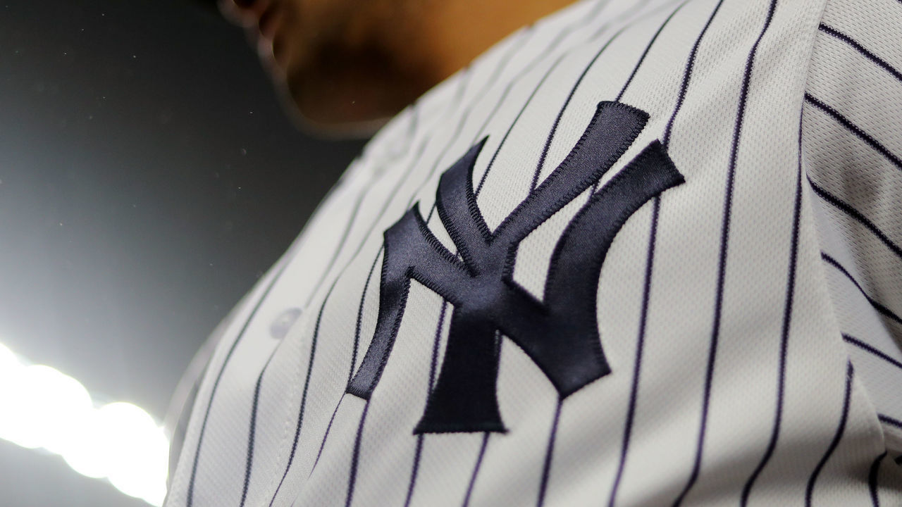 NEW YORK, NY - OCTOBER 8: A detail shot of the New York Yankees logo on the uniform of Gleyber Torres #25 of the New York Yankees prior to Game 3 of the ALDS against the Boston Red Sox at Yankee Stadium on Monday, October 8, 2018 in the Bronx borough of New York City.