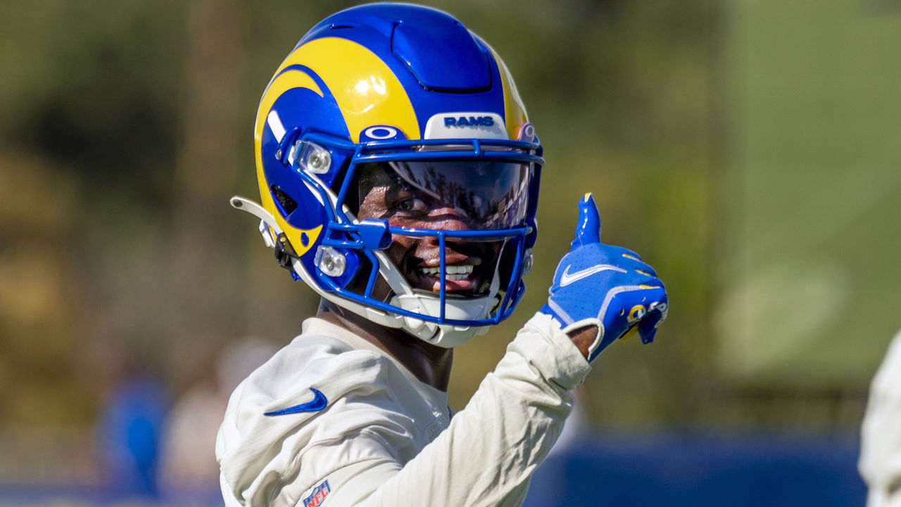 IRVINE, CA - JULY 29: Darious Williams (11) of the Los Angeles Rams gives a thumbs up during a football practice at Crawford Field at UC Irvine in Irvine on Thursday, July 29, 2021.