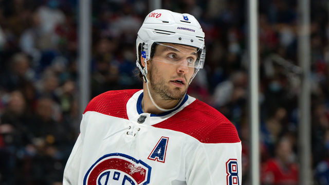 VANCOUVER, BC - MARCH 09: Montreal Canadiens defenseman Ben Chiarot (8) waits for a face-off during their NHL game against the Vancouver Canucks at Rogers Arena on March 9, 2022 in Vancouver, British Columbia, Canada.