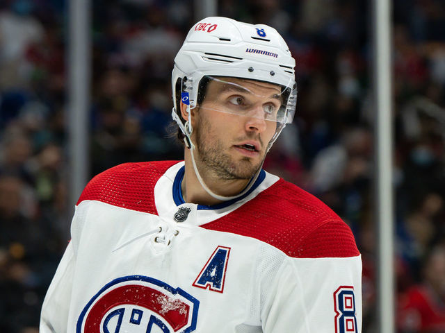 VANCOUVER, BC - MARCH 09: Montreal Canadiens defenseman Ben Chiarot (8) waits for a face-off during their NHL game against the Vancouver Canucks at Rogers Arena on March 9, 2022 in Vancouver, British Columbia, Canada.