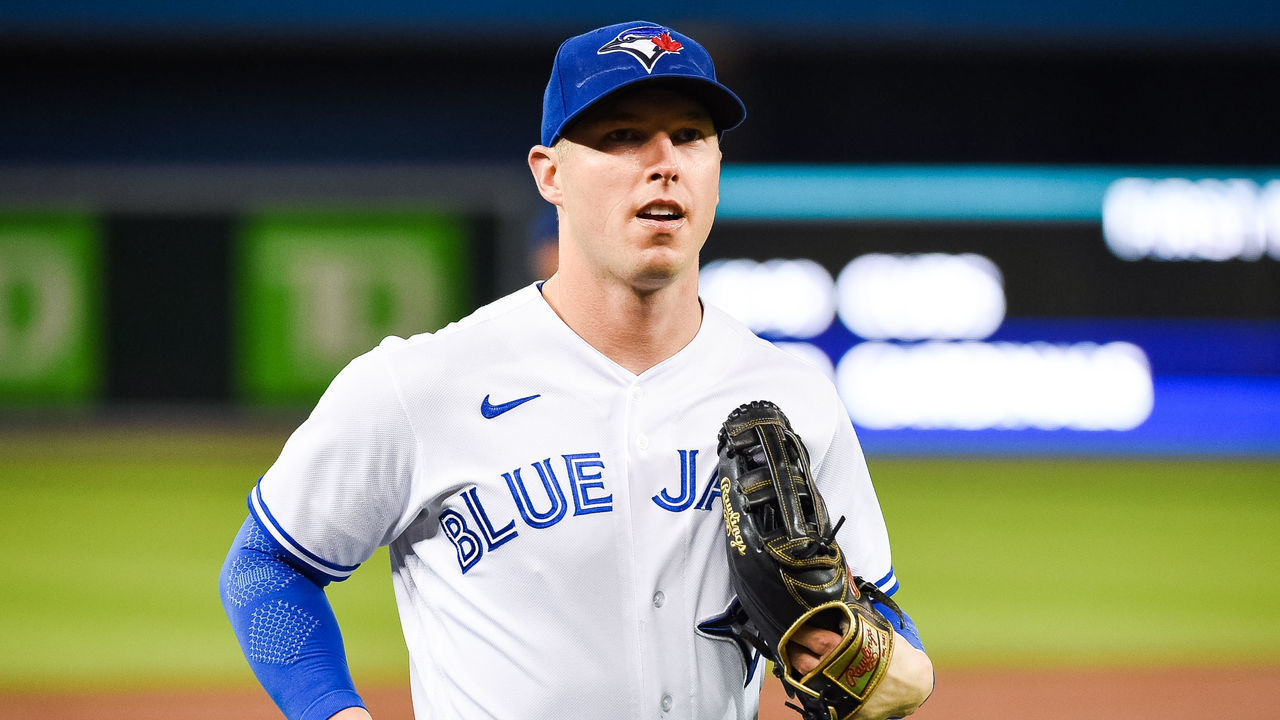 TORONTO, ON - OCTOBER 01: Look on Toronto Blue Jays Outfield Corey Dickerson (14) during the Baltimore Orioles versus the Toronto Blue Jays game on October 01, 2021, at Rogers Centre in Toronto, ON