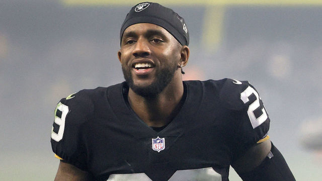 LAS VEGAS, NEVADA - JANUARY 09: Cornerback Casey Hayward Jr. #29 of the Las Vegas Raiders celebrates as he runs off the field after the team's 35-32 overtime victory over the Los Angeles Chargers at Allegiant Stadium on January 9, 2022 in Las Vegas, Nevada.